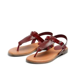 Flora Leather Sandal Snake Bordo