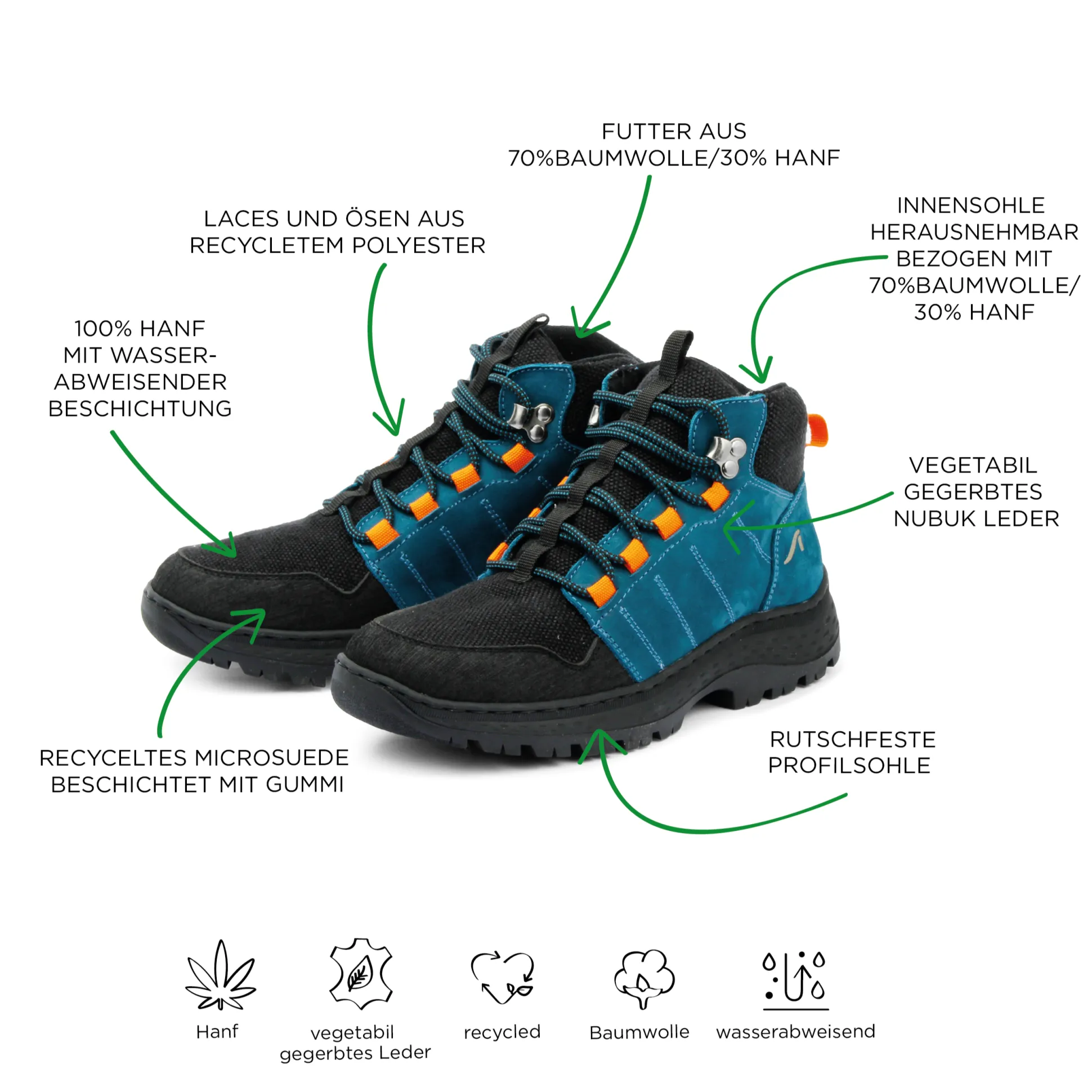 Hiking Hemp Petrol Bootie